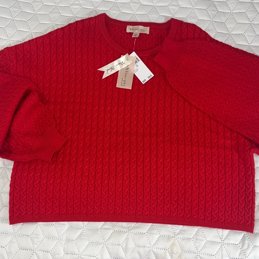 Philosophy Viscose Blend Cable Knit Crew Neck Drop Shoulder Sweater Size Large - Picture 4 of 10